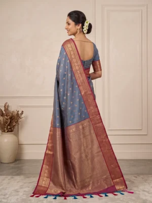 Slate Grey Salem Silk Saree for Women - Premium Traditional Sarees Hover Image