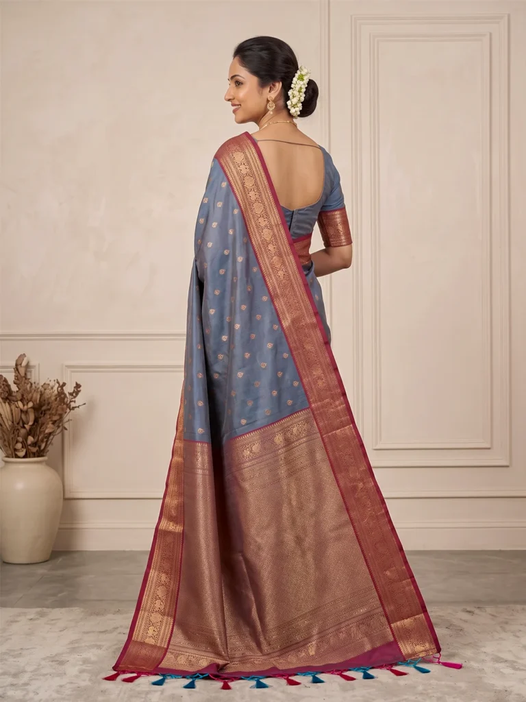 Slate Grey Salem Silk Saree for Women - Premium Traditional Sarees Hover Image