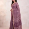 Purple Silk Handloom Saree detailed traditional elephant and chariot pallu