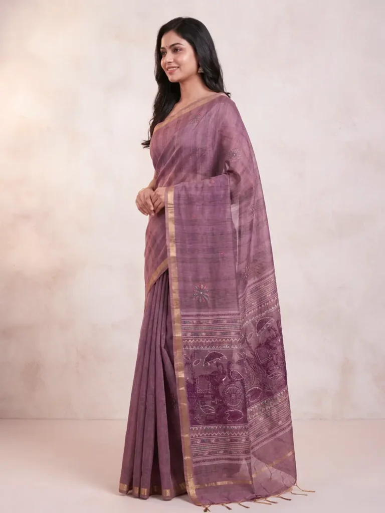 Purple Silk Handloom Saree for Women - Traditional Design Handloom Sarees Hover Image