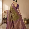 Salem Silk Saree for Women in olive green with rich purple pallu and traditional detailing