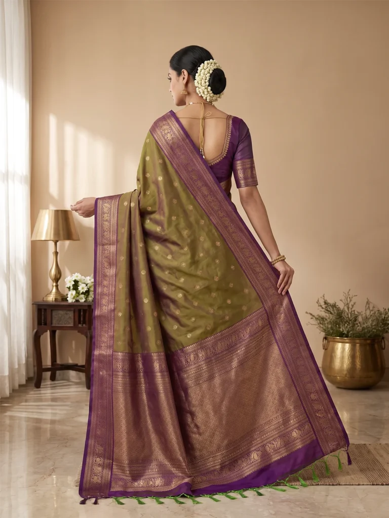 Salem Silk Saree for Women - Gorgeous Olive Green Traditional Styles Hover Image
