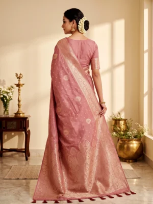 Dusty Rose Bamboo Silk Saree for Women - Trending Gorgeous Festive Sarees Hover Image