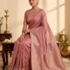 Dusty Rose Bamboo Silk Saree for Women with detailed pallu and traditional woven motifs