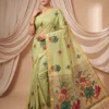 Green Handloom Saree for Women with floral pallu