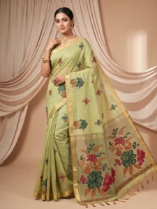 Green Handloom Saree for Women | Beautiful Floral Traditional Style Sarees