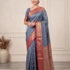 Grey Salem Silk Saree for Women with maroon border and antique gold motifs