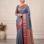 Grey Salem Silk Saree for Women with maroon border and antique gold motifs