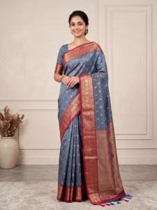 Slate Grey Salem Silk Saree for Women - Premium Traditional Sarees