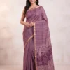 Purple Silk Handloom Saree for Women with floral motifs