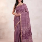 Purple Silk Handloom Saree for Women with floral motifs