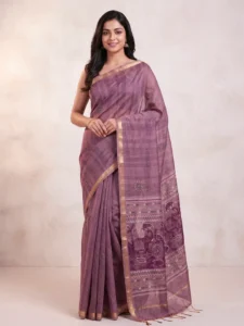 Purple Silk Handloom Saree for Women - Traditional Design Handloom Sarees