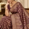 Mauve purple Bamboo Silk Saree with gold zari motifs