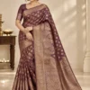 Bamboo Silk Saree in mauve purple with antique gold zari