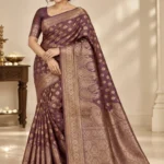 Bamboo Silk Saree in mauve purple with antique gold zari