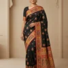 SAARVIYA Position Black Silk Saree with red and gold border