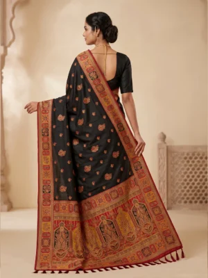 Position Black Silk Saree - Black with Red & Gold Border | Saarviya Hover Image