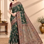 SAARVIYA Kian Satin Silk Saree in bottle green with maroon border