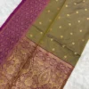 Olive green Salem Silk Saree with magenta floral zari border and gold motifs