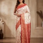 White Red Silk Saree for Women Puja Special