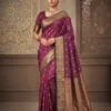Wine Purple Salem Silk Saree for Women with gold-toned motifs and intricate border