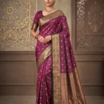 Wine Purple Salem Silk Saree for Women with gold-toned motifs and intricate border