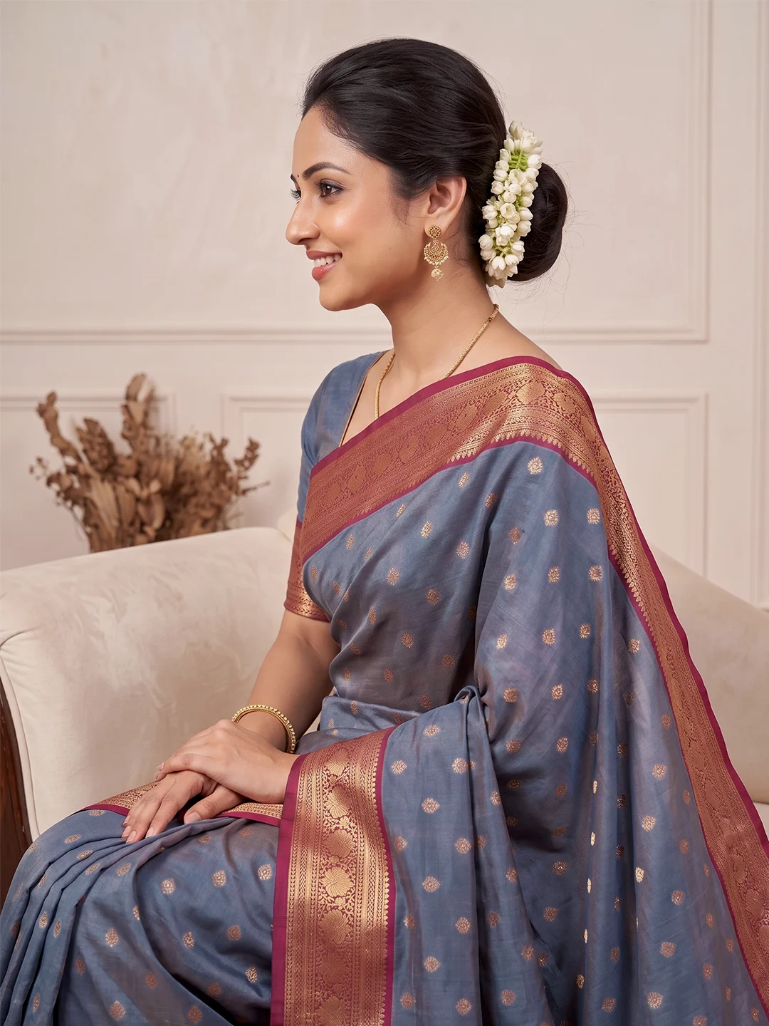 Slate Grey Salem Silk Saree for Women - Premium Traditional Sarees - Image 3