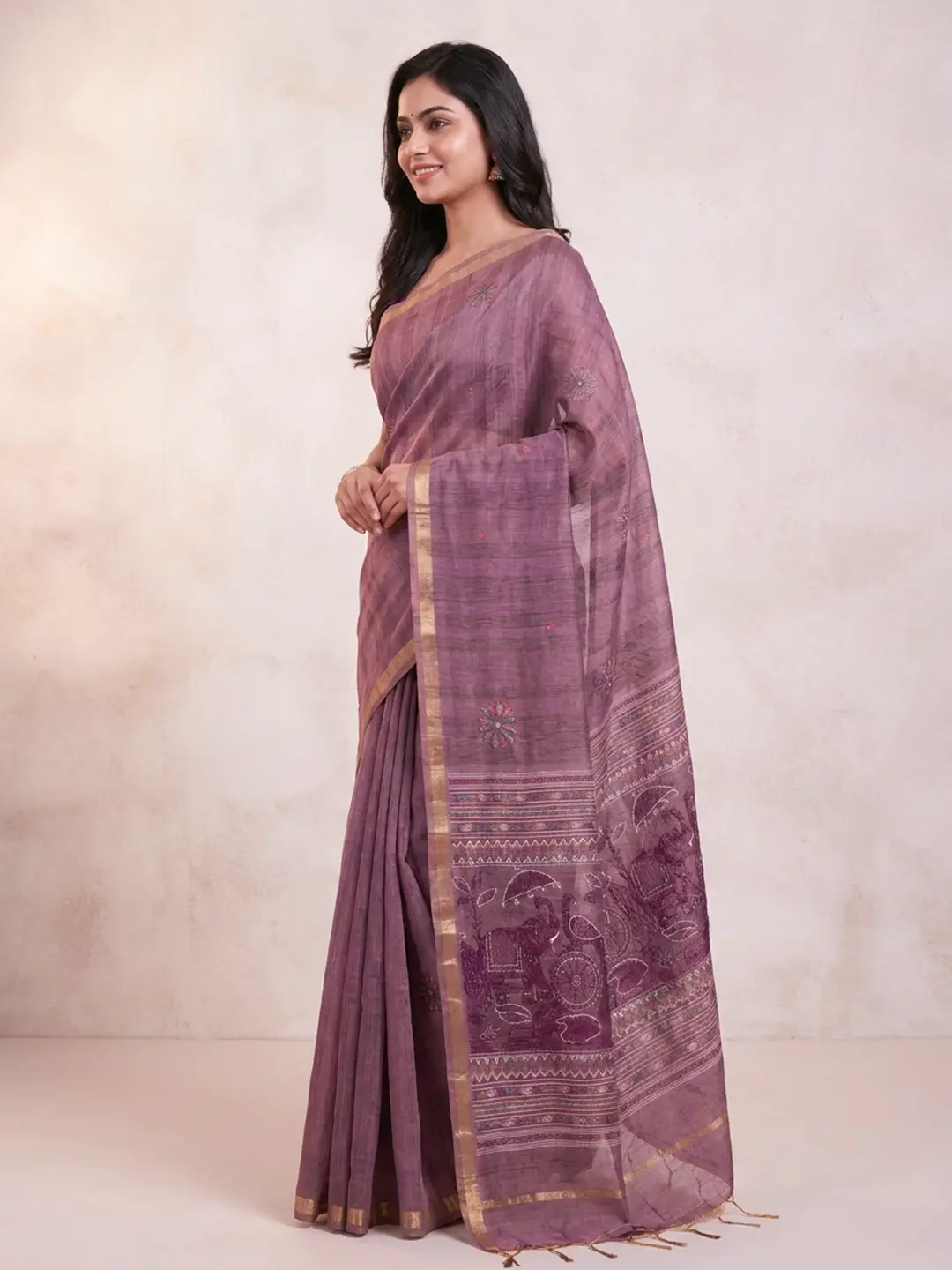 Purple Silk Handloom Saree