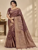 Traditional Bamboo Silk Saree - Mauve Purple with Antique Gold Zari