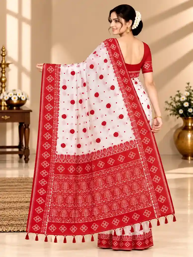 white red saree for women